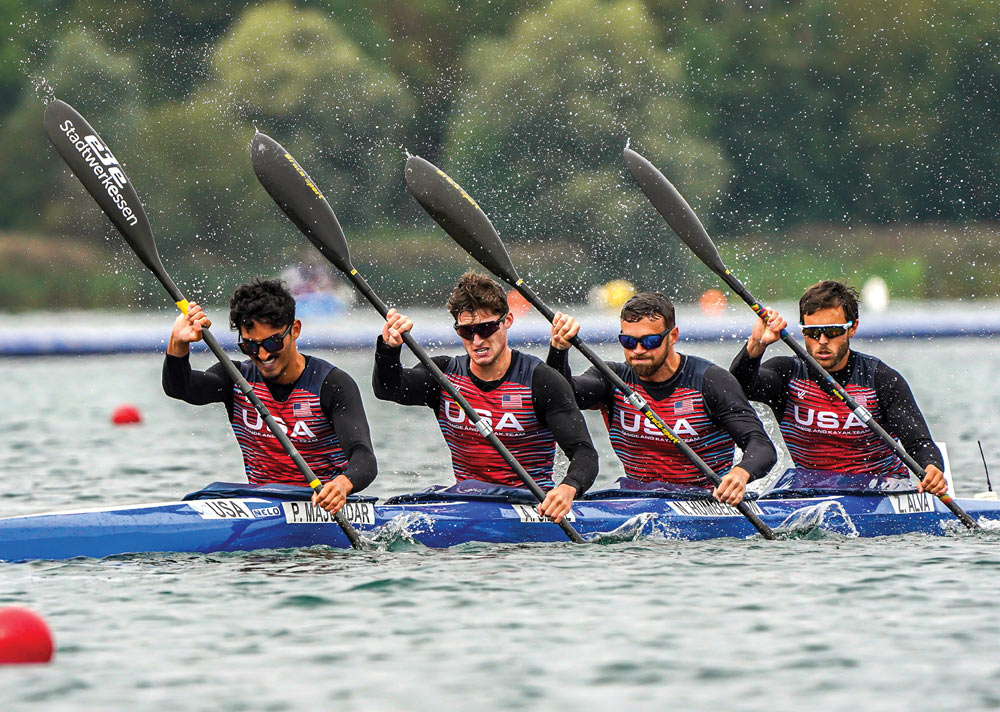 Nathan Humberston with his team during a kayak race