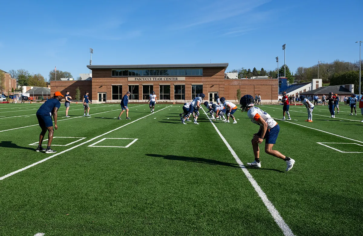 football players at the Christy Mathewson–Memorial Stadium