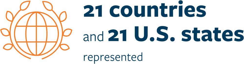 21 countries and 21 U.S. states represented