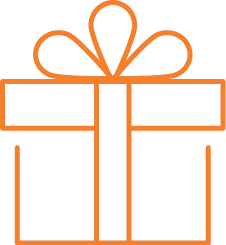 orange vector line art of a gift box