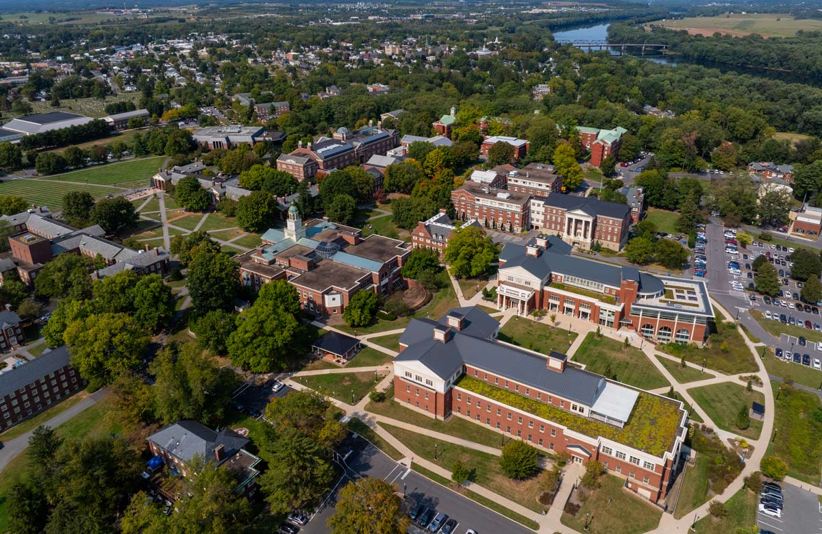 An aerial view of Bucknell University campus
