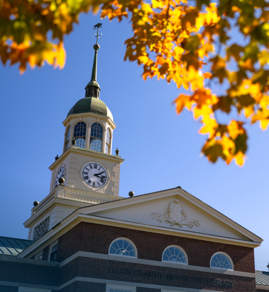 view of Bucknell clocktower from the ground