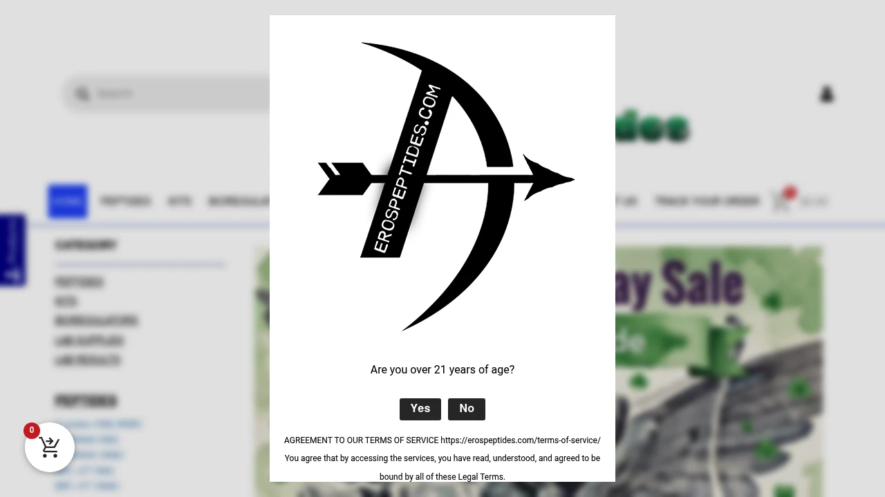 Screenshot of Eros Peptides website