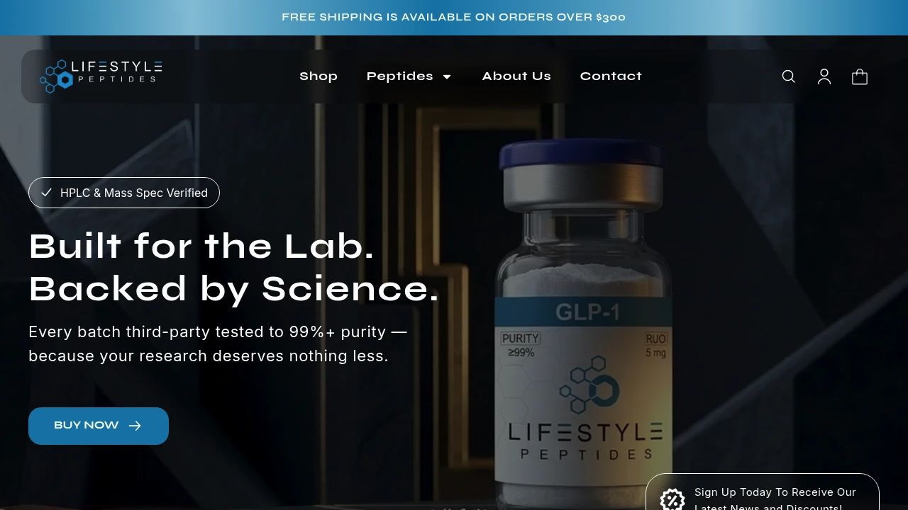 Screenshot of Lifestyle Peptides website