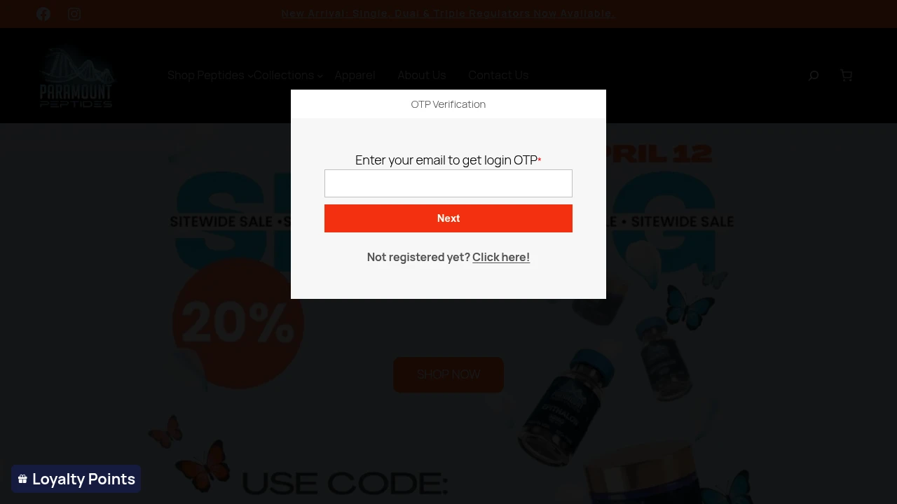 Screenshot of Paramount Peptides website
