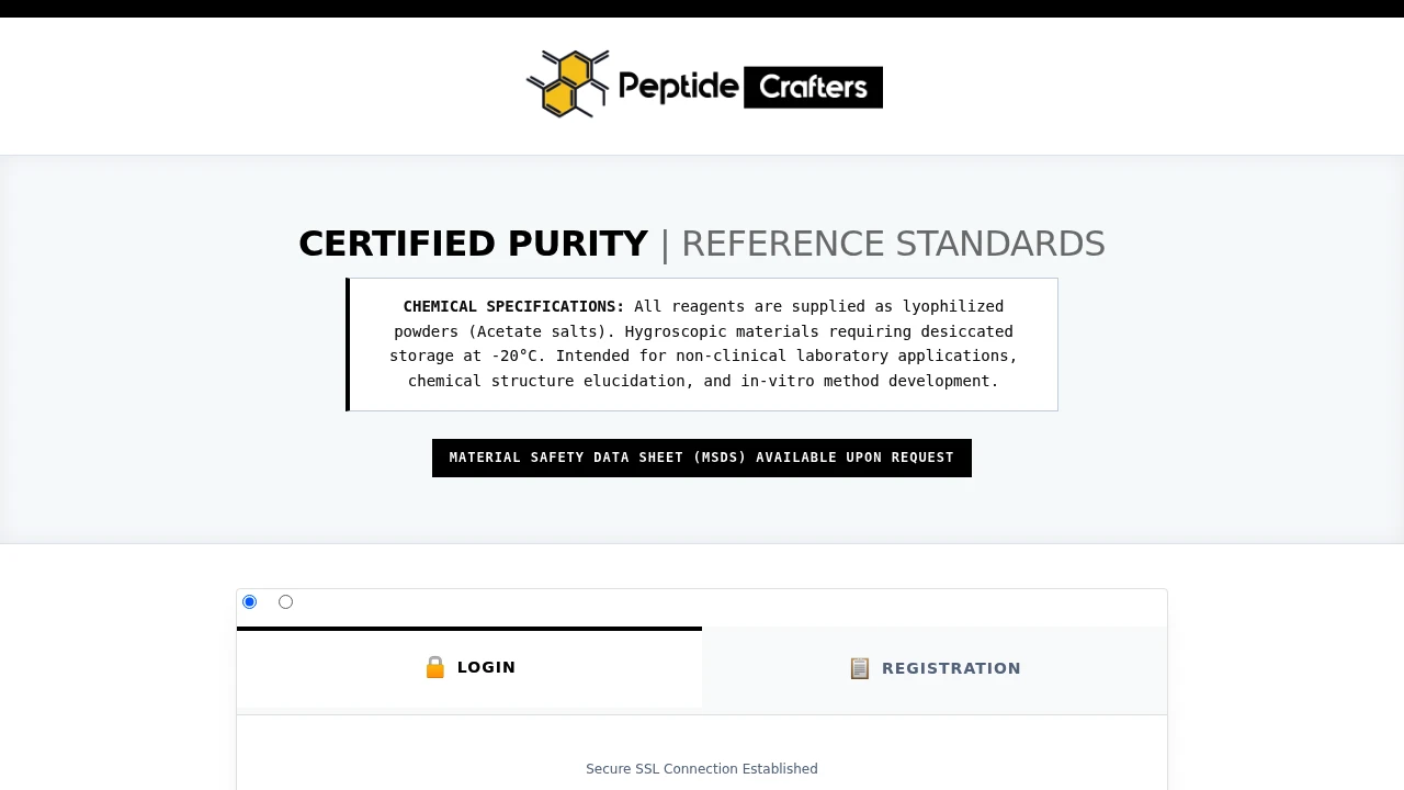 Screenshot of Peptide Crafters website