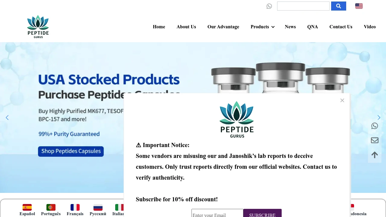 Screenshot of Peptide Gurus website