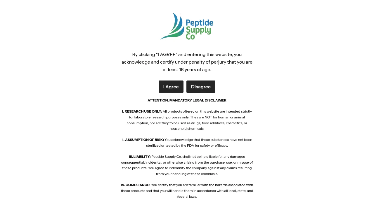 Screenshot of Peptide Supply Co website