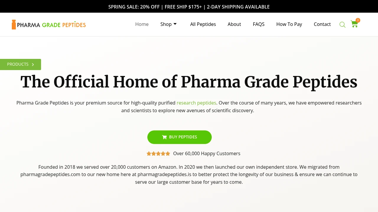 Screenshot of Pharma Grade Peptides website