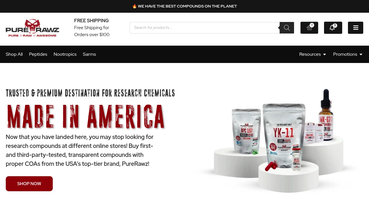 Screenshot of Pure Rawz website