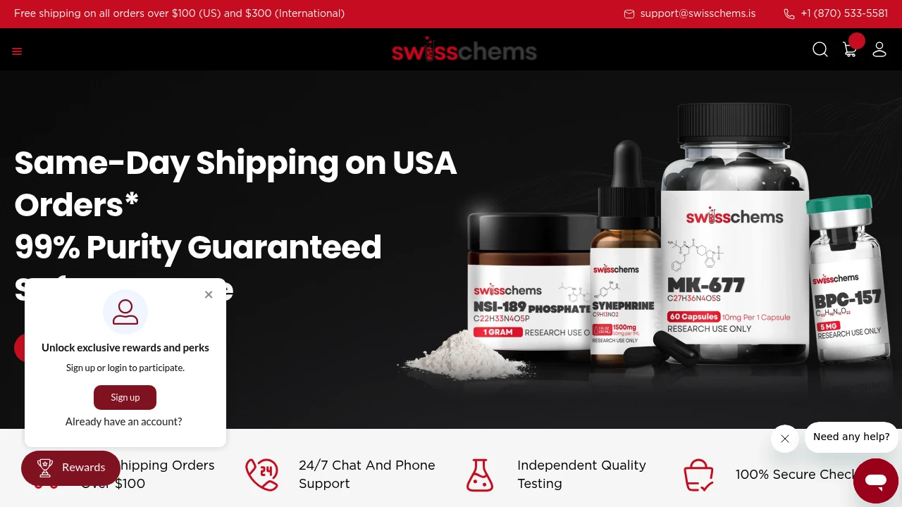 Screenshot of Swiss Chems website