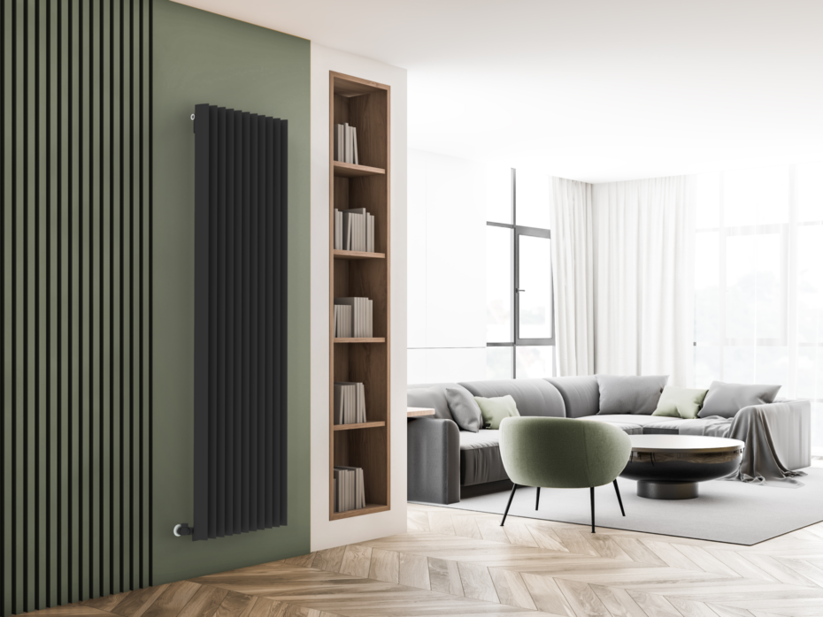 Zehnder RAD Kymaira 1800 490 Valve Type F Silk Black HY Milieu Livingroom Green Persp