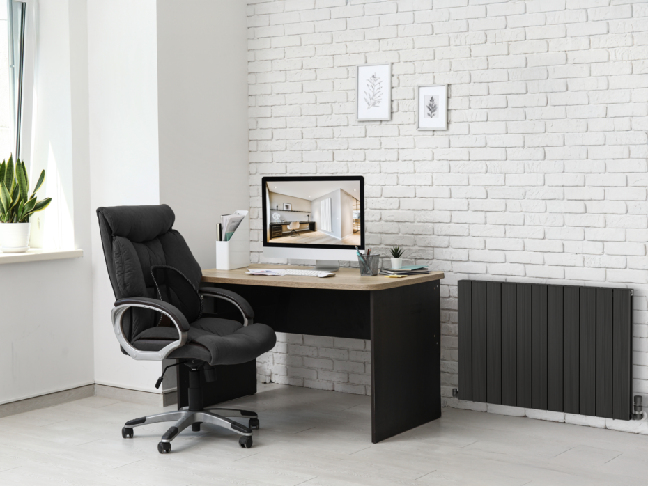 Zehnder RAD Myra 600 875 Valve Type F Silk Black HY Milieu Home Office Persp