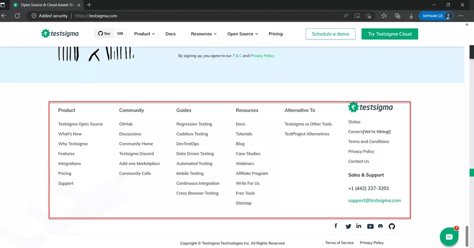 footer links