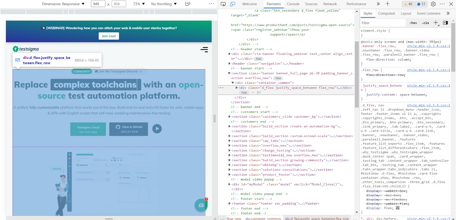 Chrome inspect elements dimensions
