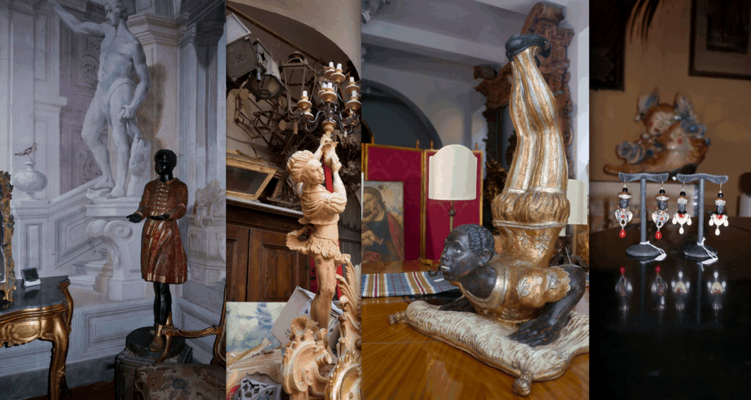 Four color photographs of figurines of Black people.