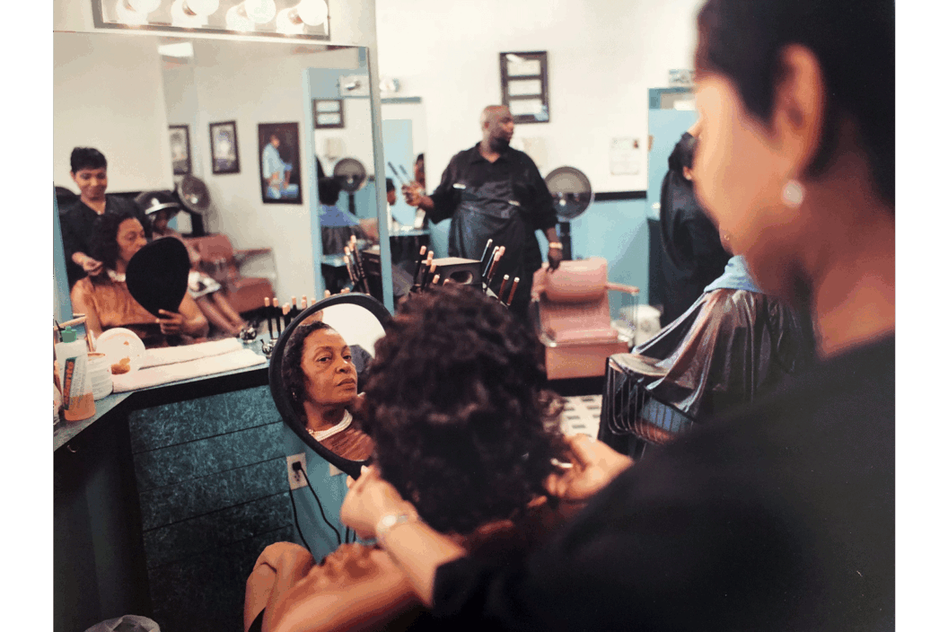 Color photograph of the interior of a salon.