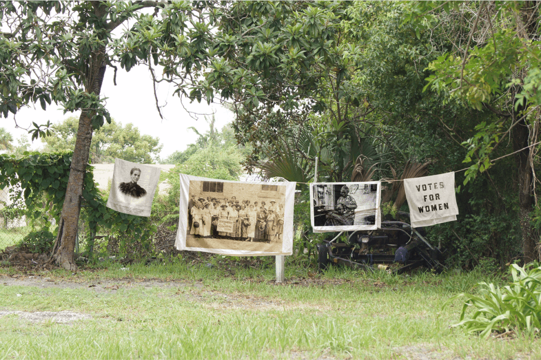 Color photograph of an outdoor clothesline.