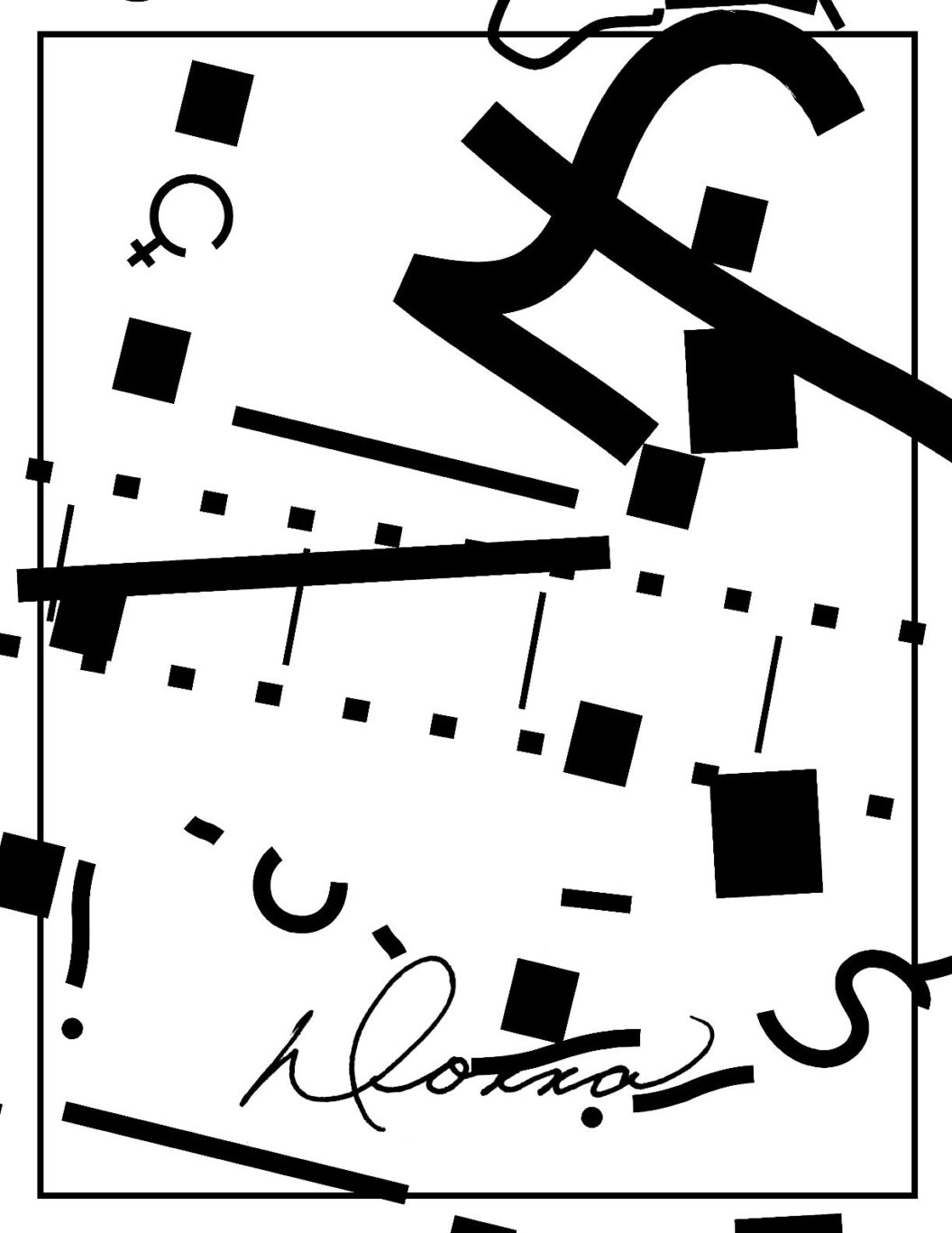 1224 Assorted black lines, dashes, and symbols scattered on white background