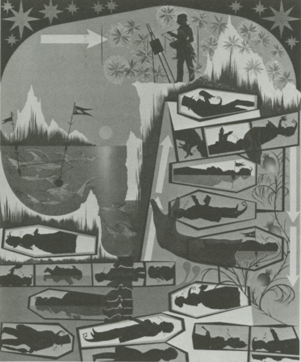 Lari Pittman, This Landscape, beloved and despised, continues regardless, 1989, acrylic on mahogany panel, 72 × 60 inches.