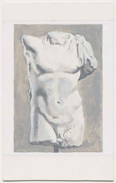 A painting of an ancient Greek male nude torso.