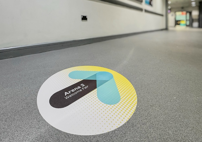 Circular cut floor vinyl graphic