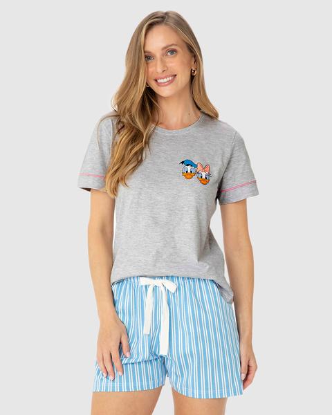 Pijama Feminino Blusa Pato Donald Em Algodao CINZA Malwee