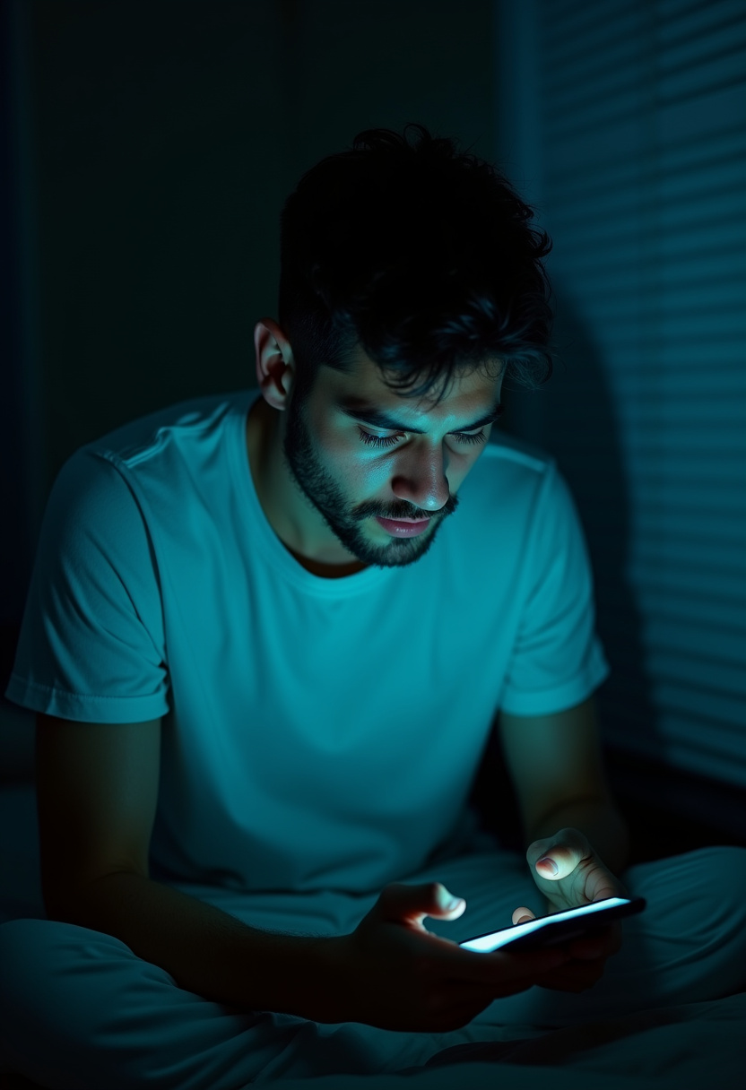 Homem de madrugada olhando o celular, vivendo a situacao que o Hitch resolve