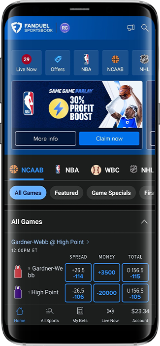 FanDuel Sportsbook mobile app screen