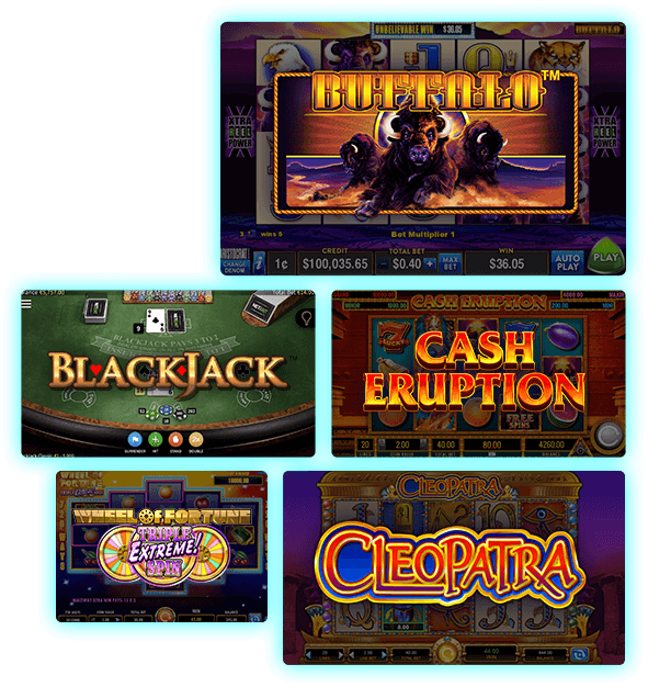 casino games- Buffalo, blackjack, cash eruption