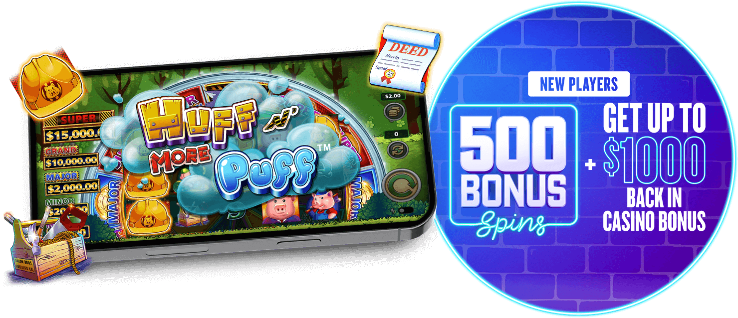 new players get 500 bonus sprins + get up to $1000 back in casino bonus