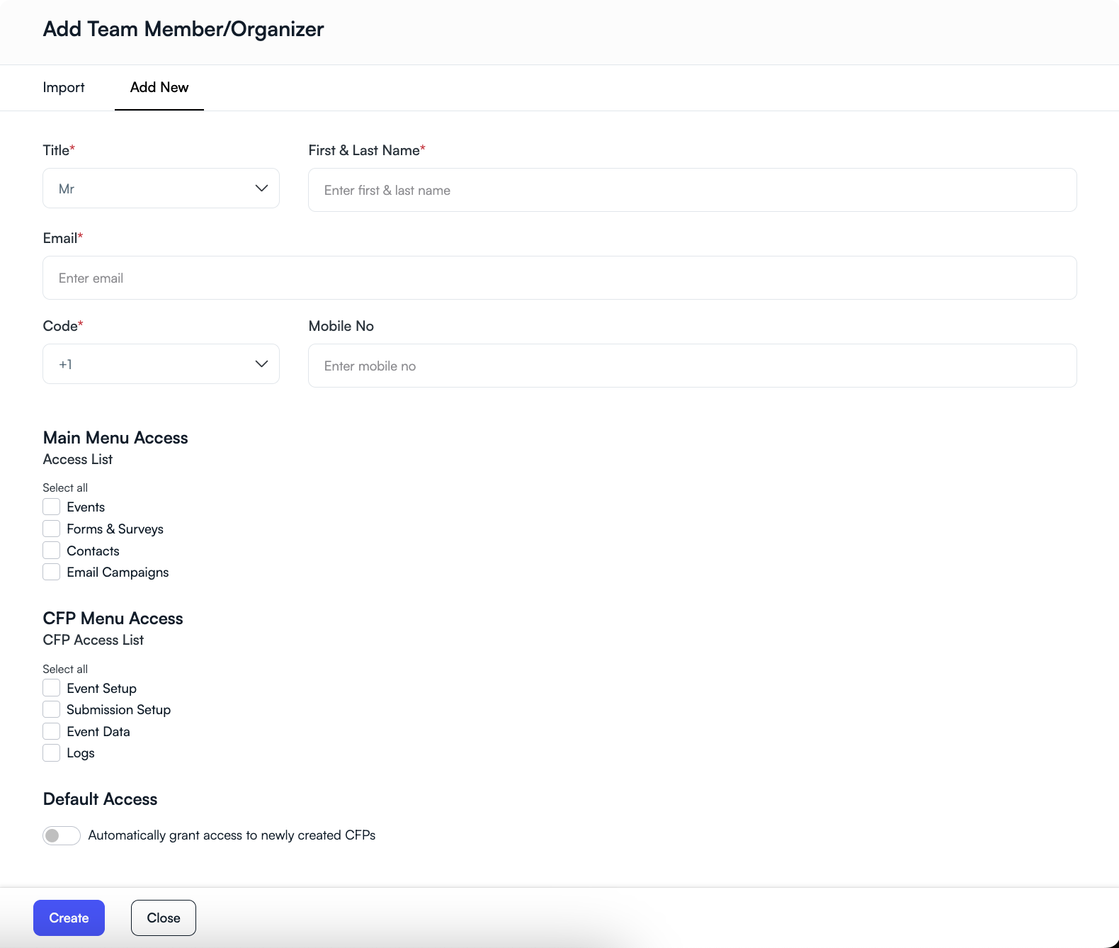 Add new team member form