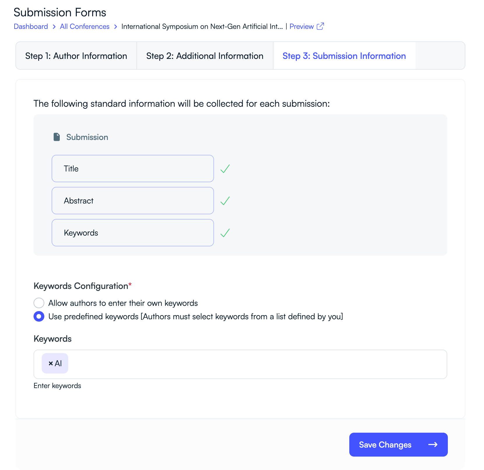 Submission forms configuration
