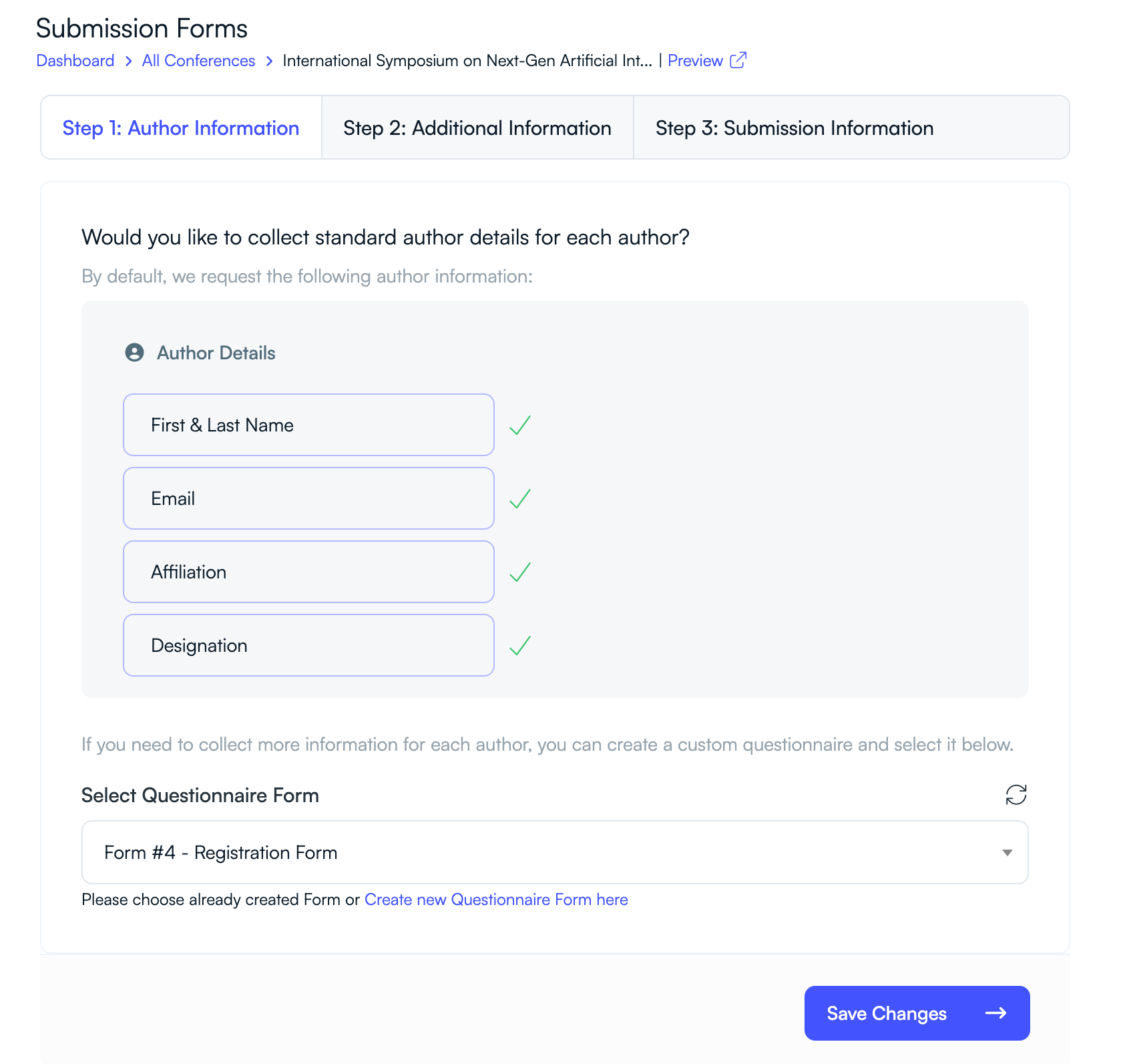 Submission forms configuration