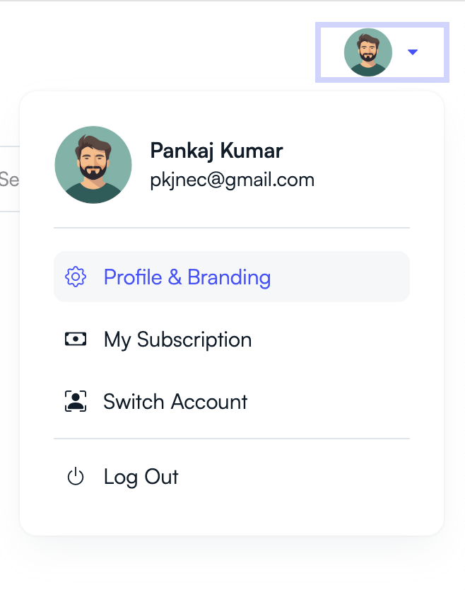 PeerSubmit profile menu