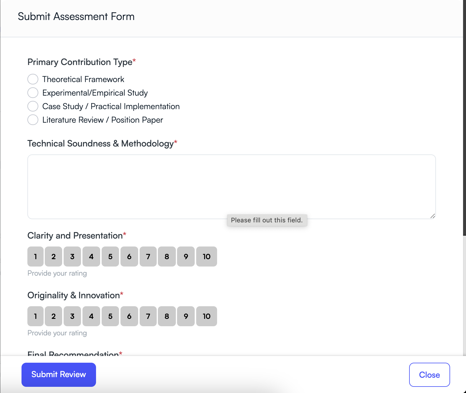 PeerSubmit review form