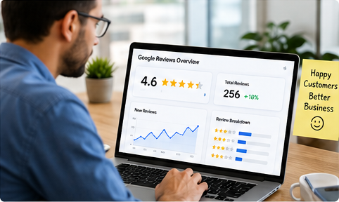 Business owner managing Google reviews