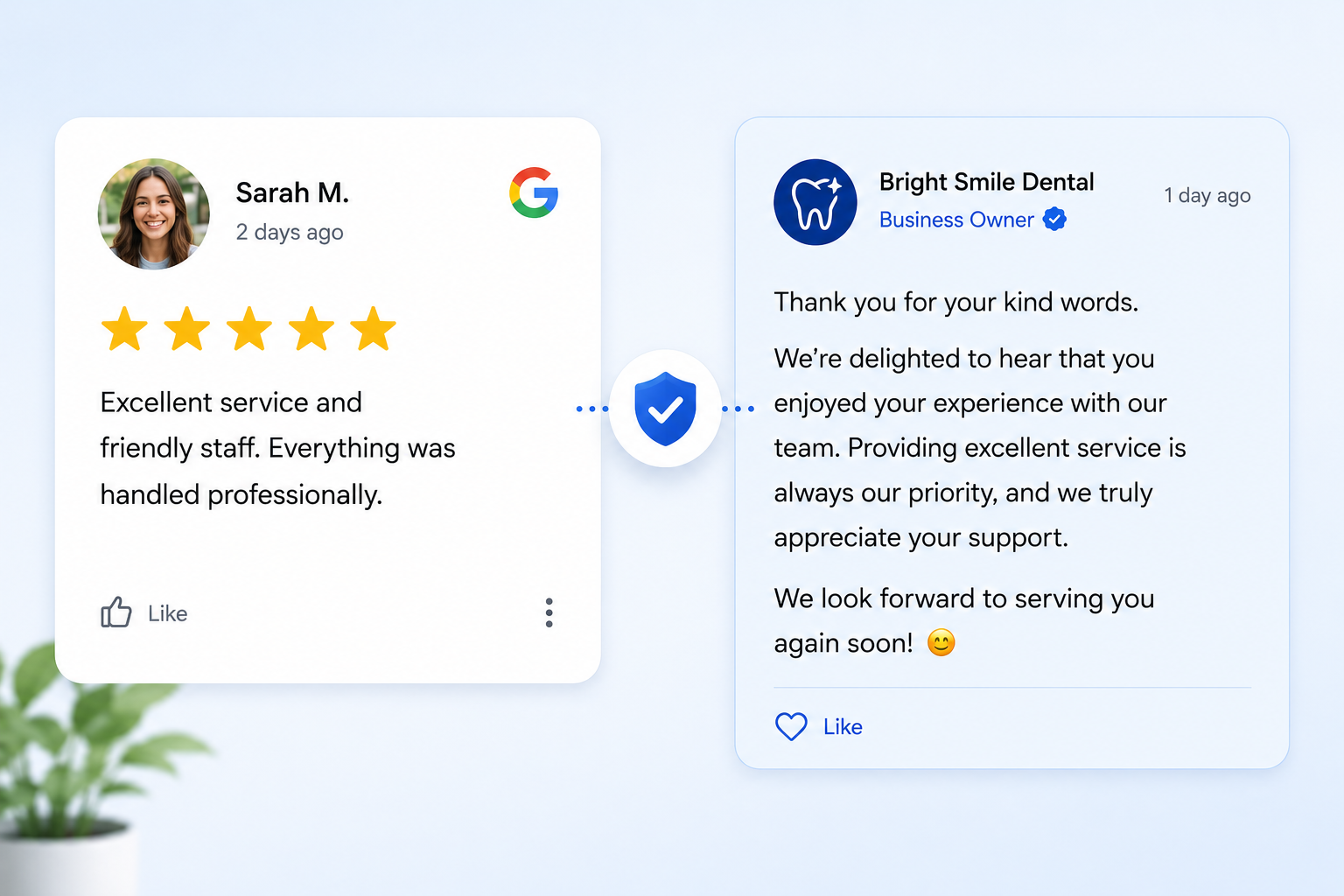 Positive review response example