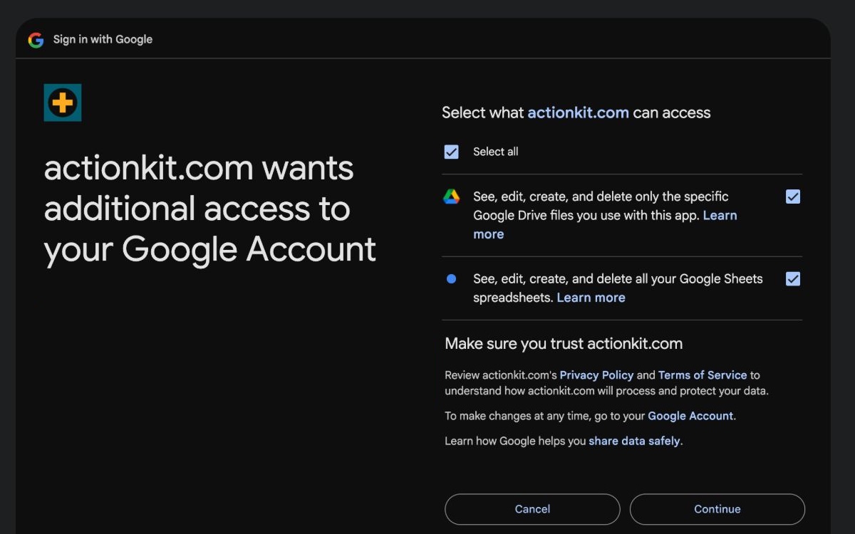 If you don't check any of the boxes, we may not be able to export your report results to Google Sheets.