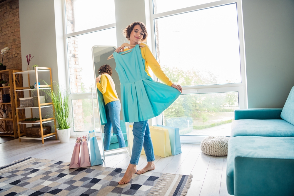 woman with a blue dress