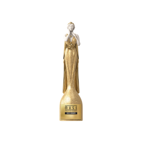 A statuette honoring the 2025 MUSE Creative Awards