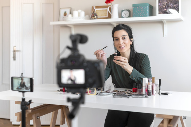 Woman demonstrates product
