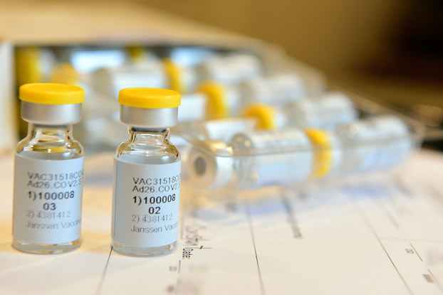 Johnson & Johnson COVID-19 vaccine vials.