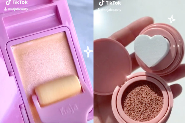 Screenshots of Kaja Beauty promoting its products on video app TikTok.