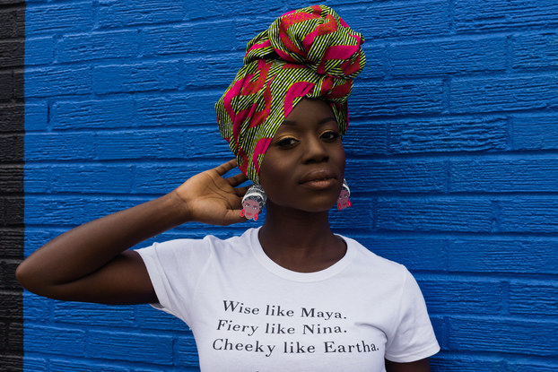Model wearing a top created by fashion retailer Draped.