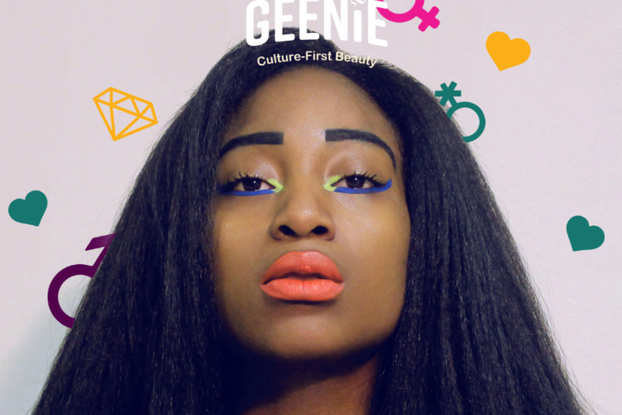 Woman modeling Geenie products.