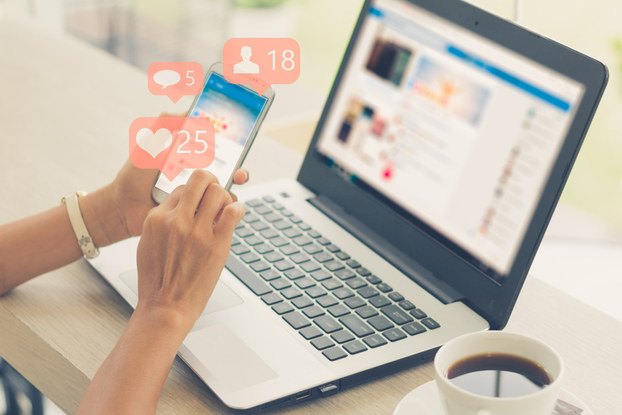 laptop, social media, phone