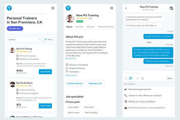 screenshots of thumbtack platform