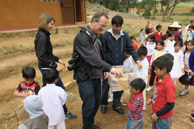 Bill Bass at with Peruvian school children