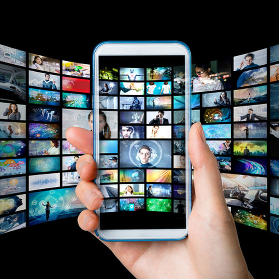 hand holding phone showing video archives